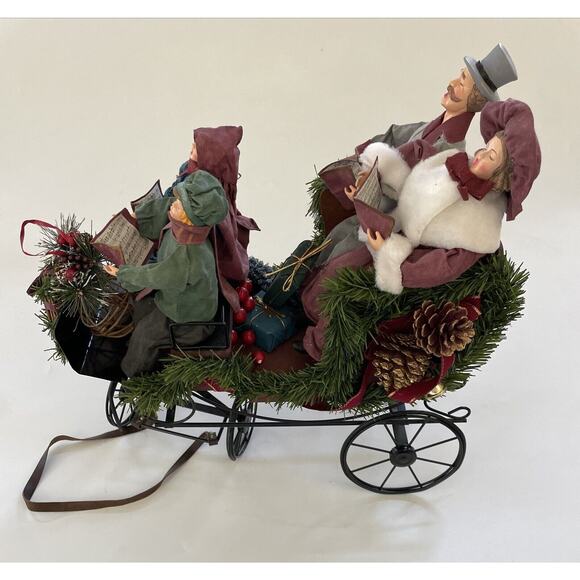 Vintage Mache Christmas Caroling Family in Wagon Carriage Holiday Decor Figurine - Picture 2 of 10